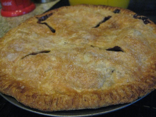A Pear and Blueberry pie with ginger